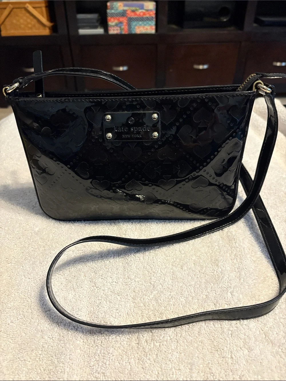 Kate Spade Beale Street Toni Embossed Black Patent PVC Crossbody Bag